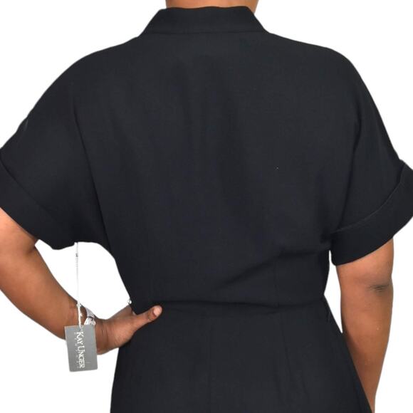 Kay Unger Romper Black Pleated Short Mesh Tailored Sheer Striped Wide Leg Size 6 - Picture 5 of 16